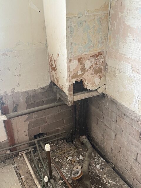 DCG – Before Accessible wet room conversion 2 Accessible wet room conversion before image of bathroom ripped out